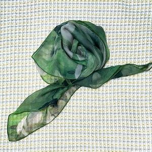 Green flower print 100% silk scarf
